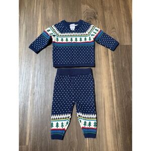 Hanna Andersson Navy Sweater & Pant Set Sz 3-6 Months Holiday Fair Isle Nordic‎
